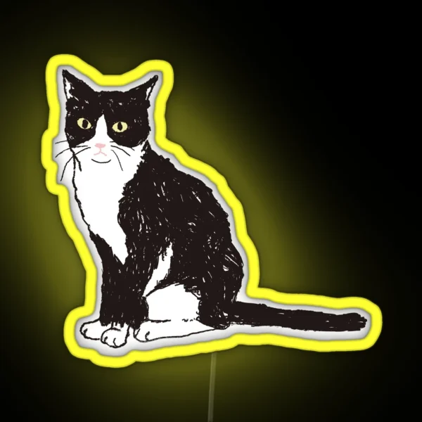 Sitting And Staring Tuxedo Cat RGB Neon Sign