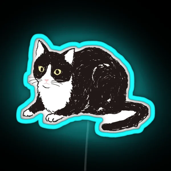 Sitting Tuxedo Cat RGB Neon Sign