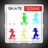A neon sign displaying colorful RGB lights with creative skateboard designs.