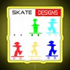 Vibrant neon sign displaying skate designs in modern yellow tones.