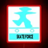 neon skateboarding sign with rgb red lighting