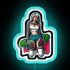 Blue Neon Skateboard Pin-Up Sign, Rad Retro Vibes