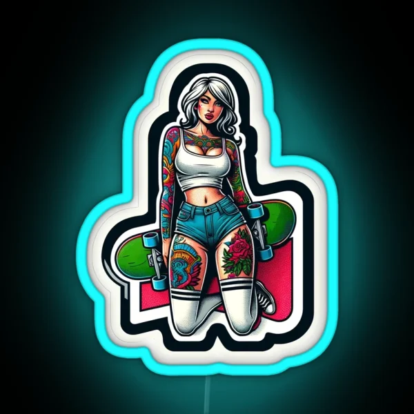 Skateboard Pinup RGB Neon Sign