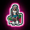 Colorful pink skateboard-themed neon sign with vibrant RGB glow.