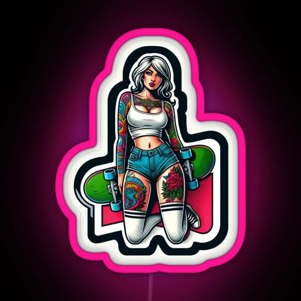 Skateboard Pinup RGB Neon Sign