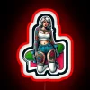 Neon RGB skateboard design with pin-up girl aesthetic, colorful and vibrant.