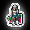 Skate culture neon sign featuring a stylized pin-up girl design.
