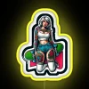 Vintage-style neon skateboard pin-up poster in bold yellow hues.