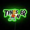RGB Neon Skateboard Sign with Green Accents and Illuminated Letters
