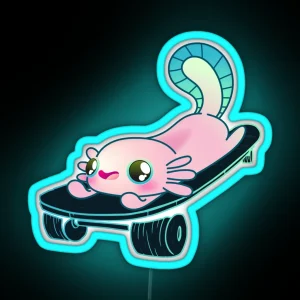 Skater Axolotl Skateboard Lovers Girl Or Boy RGB Neon Sign