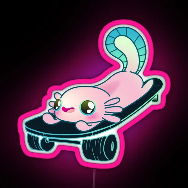 Skater Axolotl Skateboard Lovers Girl Or Boy RGB Neon Sign