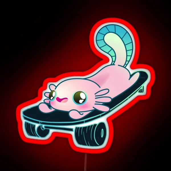 Skater Axolotl Skateboard Lovers Girl Or Boy RGB Neon Sign