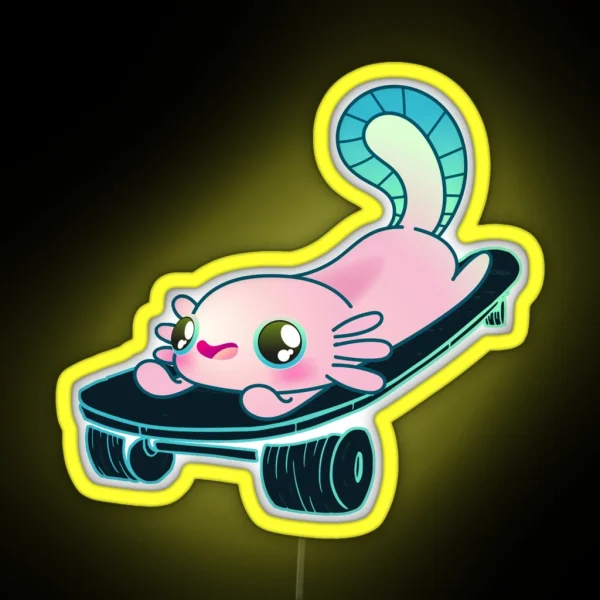 Skater Axolotl Skateboard Lovers Girl Or Boy RGB Neon Sign