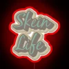 RGB Neon Sign with Skein Pattern Design Against Red Background