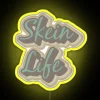 Yellow neon sign reading 'Skein Life' in bold, cursive font with glowing RGB accents.