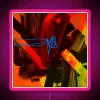 Pink neon sign with colorful, swirly design