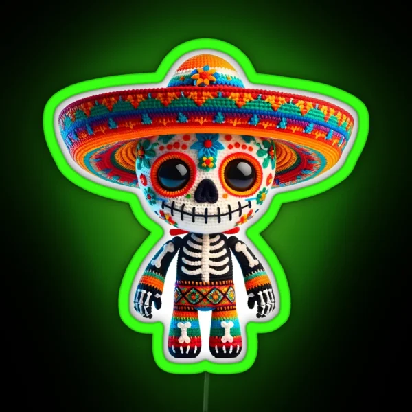 Skeleton Amigurumi Cinco De Mayo Mexican Celebration RGB Neon Sign