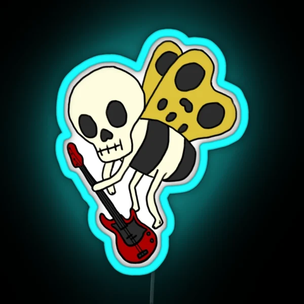 Skeleton Bug With Bass Guitar RGB Neon Sign