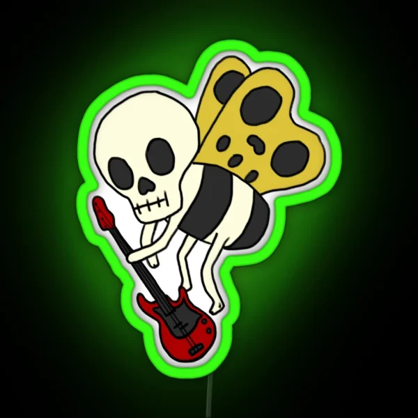 Skeleton Bug With Bass Guitar RGB Neon Sign