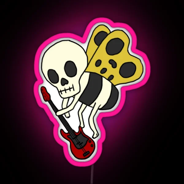 Skeleton Bug With Bass Guitar RGB Neon Sign