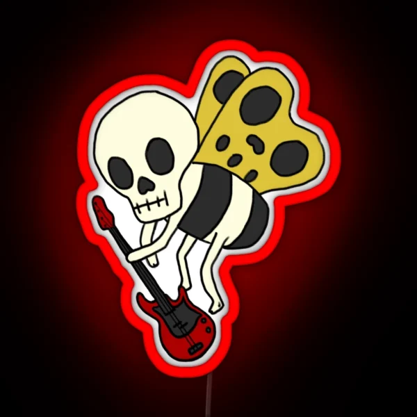 Skeleton Bug With Bass Guitar RGB Neon Sign