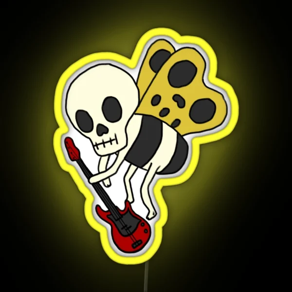 Skeleton Bug With Bass Guitar RGB Neon Sign