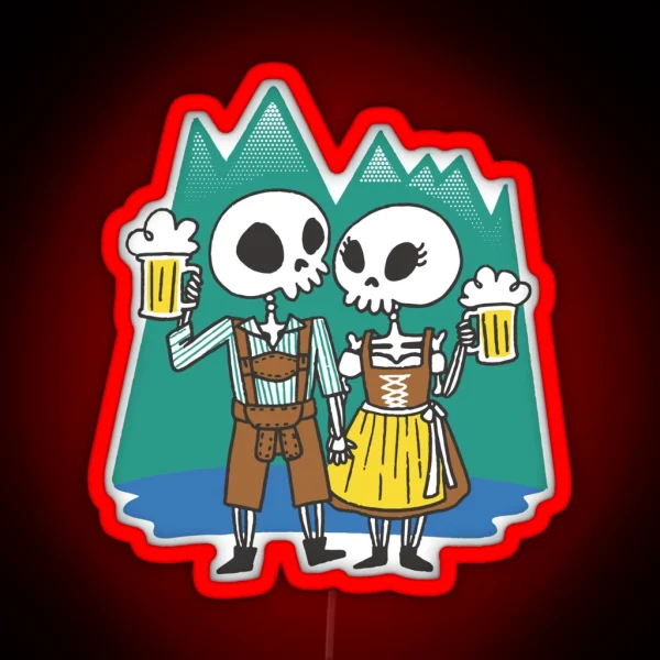 Skeleton Couple In Traditional Costume RGB Neon Sign