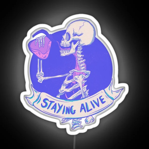 Skeleton Drinking Coffee Stay Alive With Every Sip RGB Neon Sign