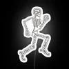 Neon sign featuring a skeleton in a nurse's uniform, highlighting physical therapy and orthopedic care.