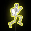 Neon sign with a graphic of a skeleton in a physical therapy or orthopedic nurse setting, featuring bright yellow colors a...