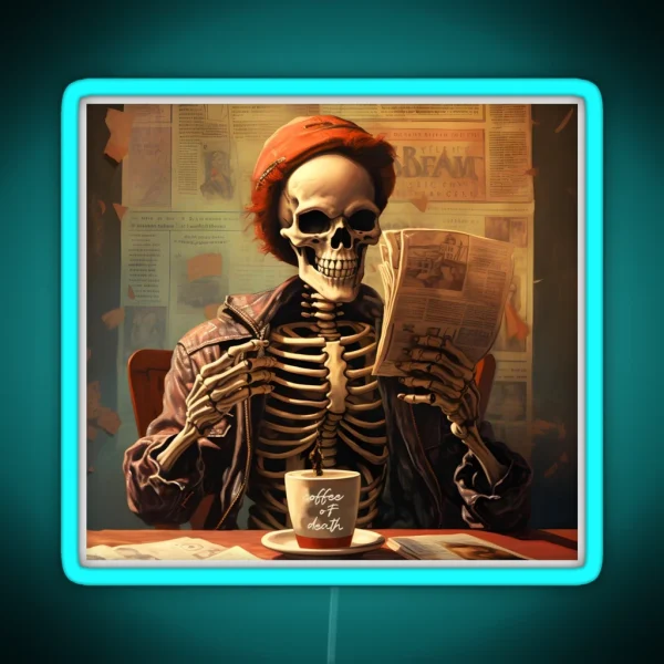 Skeleton Morning Coffee Ritual Art RGB Neon Sign