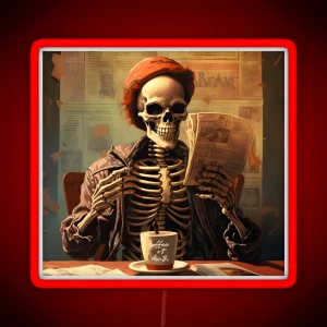 Skeleton Morning Coffee Ritual Art RGB Neon Sign