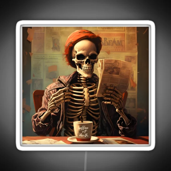Skeleton Morning Coffee Ritual Art RGB Neon Sign