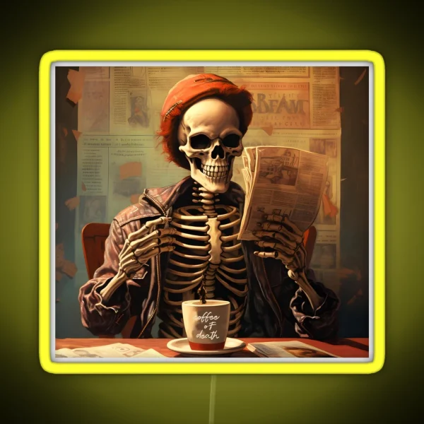 Skeleton Morning Coffee Ritual Art RGB Neon Sign