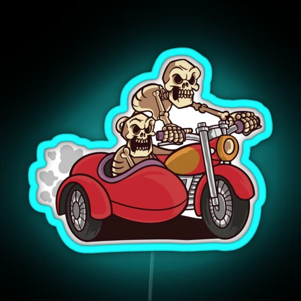 Skeleton Motorcycle With Sidecar RGB Neon Sign