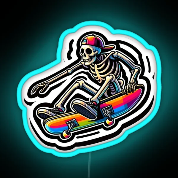 Skeleton Skateboarding RGB Neon Sign