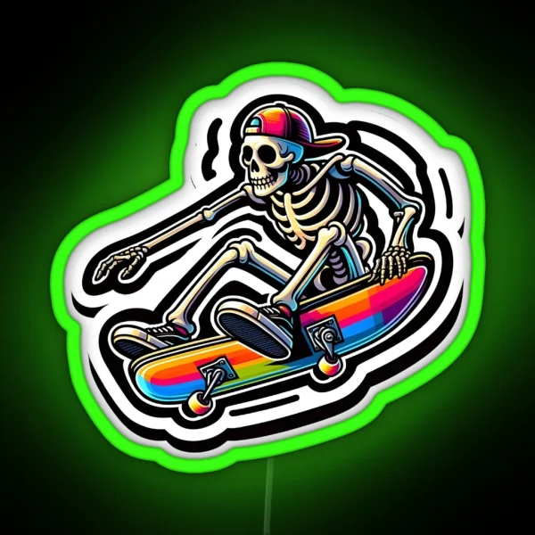 Skeleton Skateboarding RGB Neon Sign