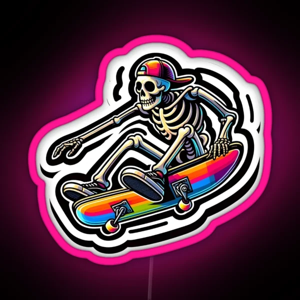 Skeleton Skateboarding RGB Neon Sign
