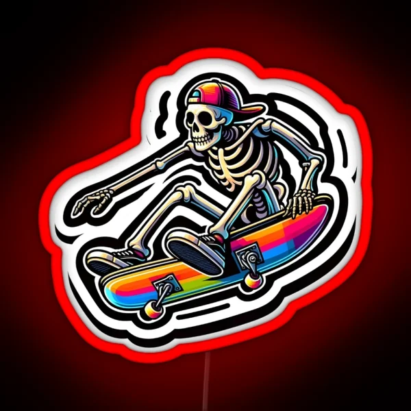 Skeleton Skateboarding RGB Neon Sign