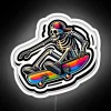 RGB Neon Sign of a Skeleton Skateboarding in White Color Scheme