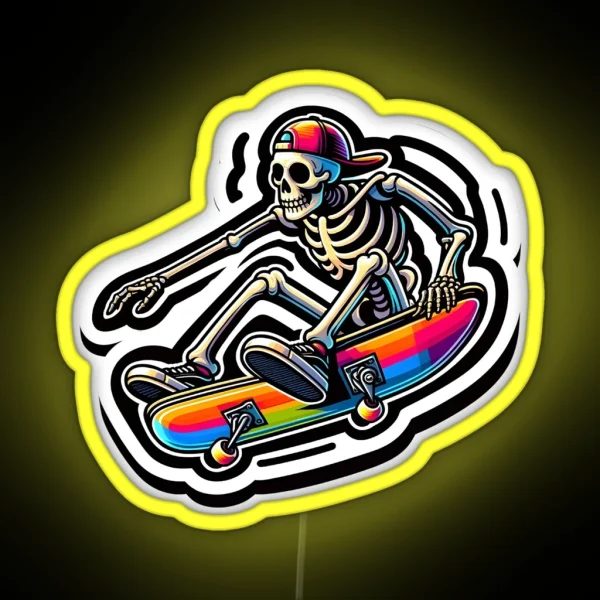Skeleton Skateboarding RGB Neon Sign