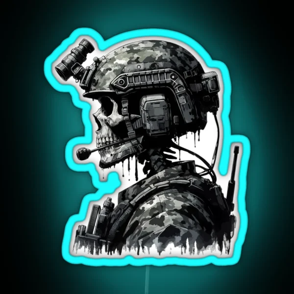 Skeleton Skull Soldier RGB Neon Sign