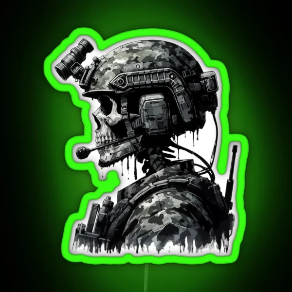 Skeleton Skull Soldier RGB Neon Sign