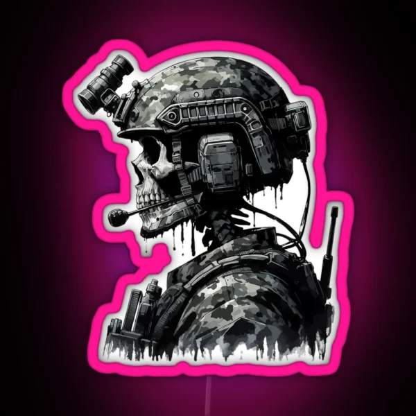 Skeleton Skull Soldier RGB Neon Sign