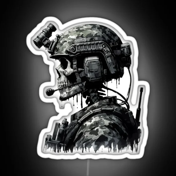 Skeleton Skull Soldier RGB Neon Sign