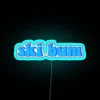 RGB neon ski resort sign with blue lights