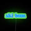 Green ski resort neon sign illustration with colorful digital design.