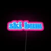 Ski resort lifestyle, vibrant pink glow