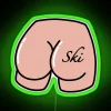 Ski Bum Text Tattoo Neon Sign, Green Glow