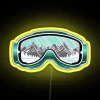 Ski goggles with neon accents and yellow lenses